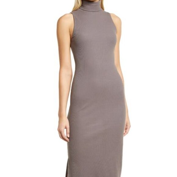 Halogen Rib Turtleneck Sleeveless Midi Dress Gray Sz S - Picture 2 of 11